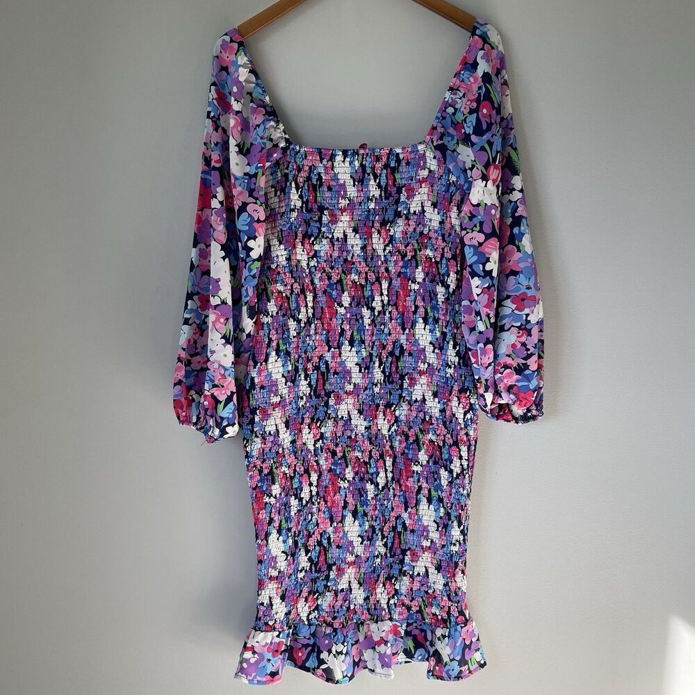 Pink Lily Boutique Floral Print Midi Dress Ruched Bubble Sleeves Size Medium - Picture 2 of 12